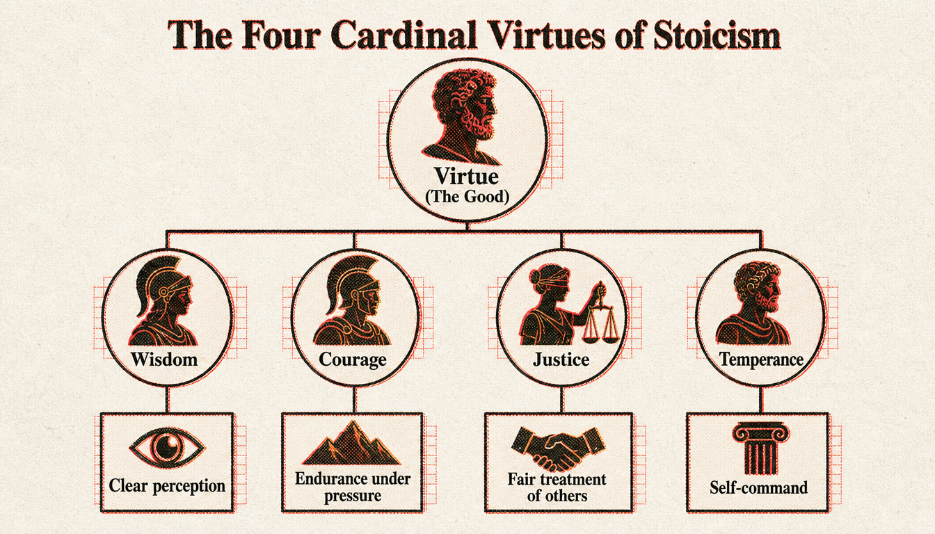 Hierarchy diagram of the four cardinal virtues in what is stoicism