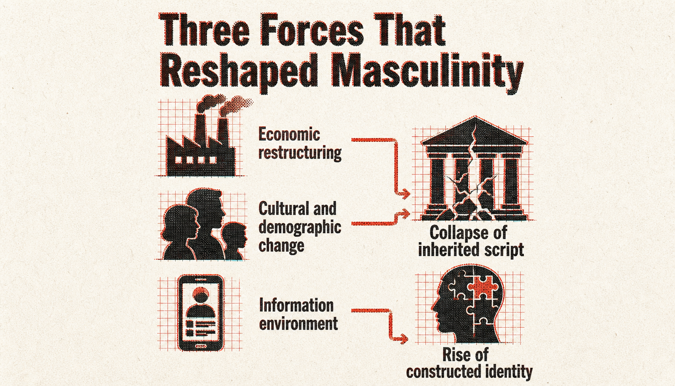 Infographic showing the three forces that reshaped modern masculinity