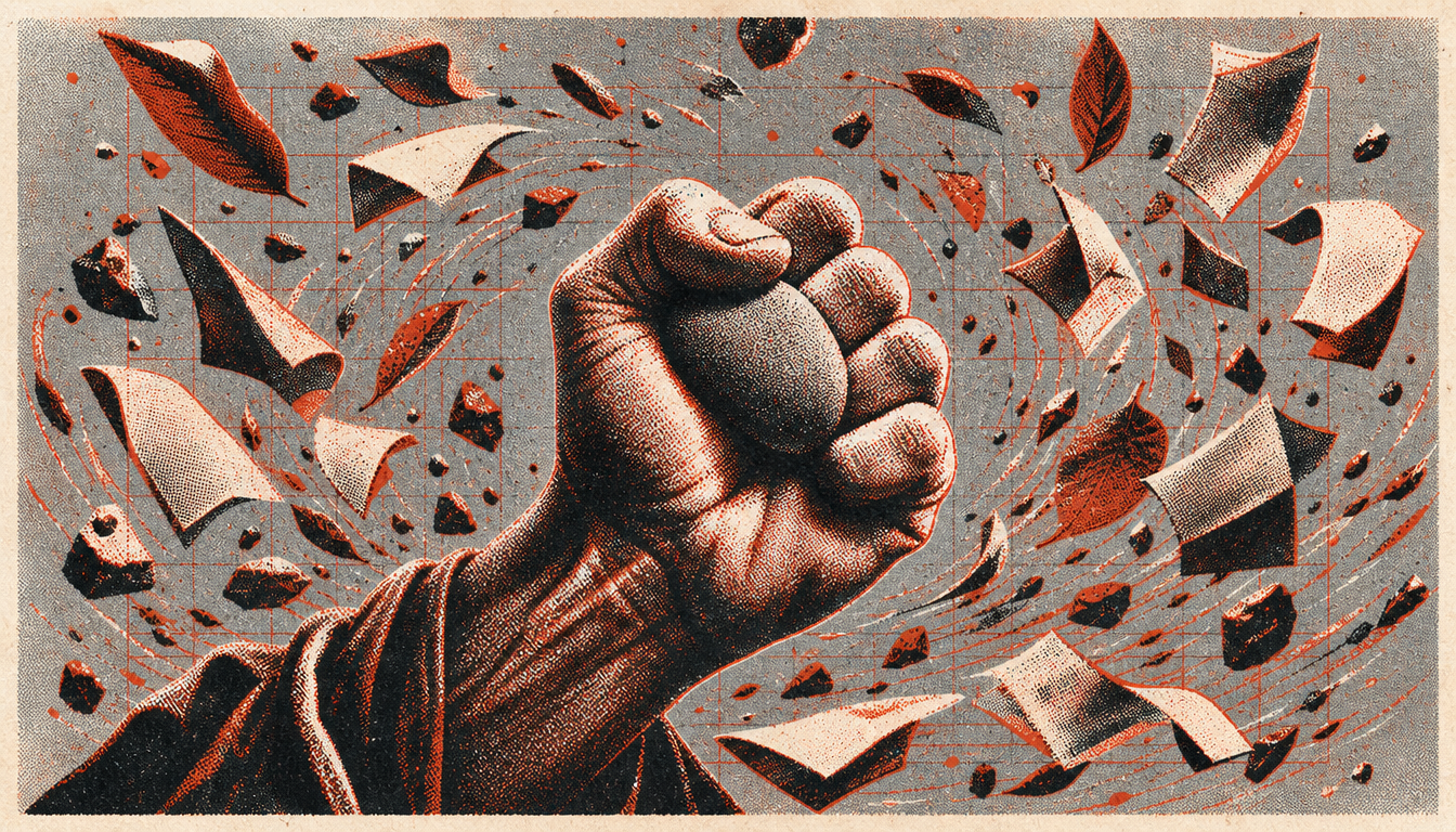 Hand holding a stone amid chaos illustrating the dichotomy of control in what is stoicism