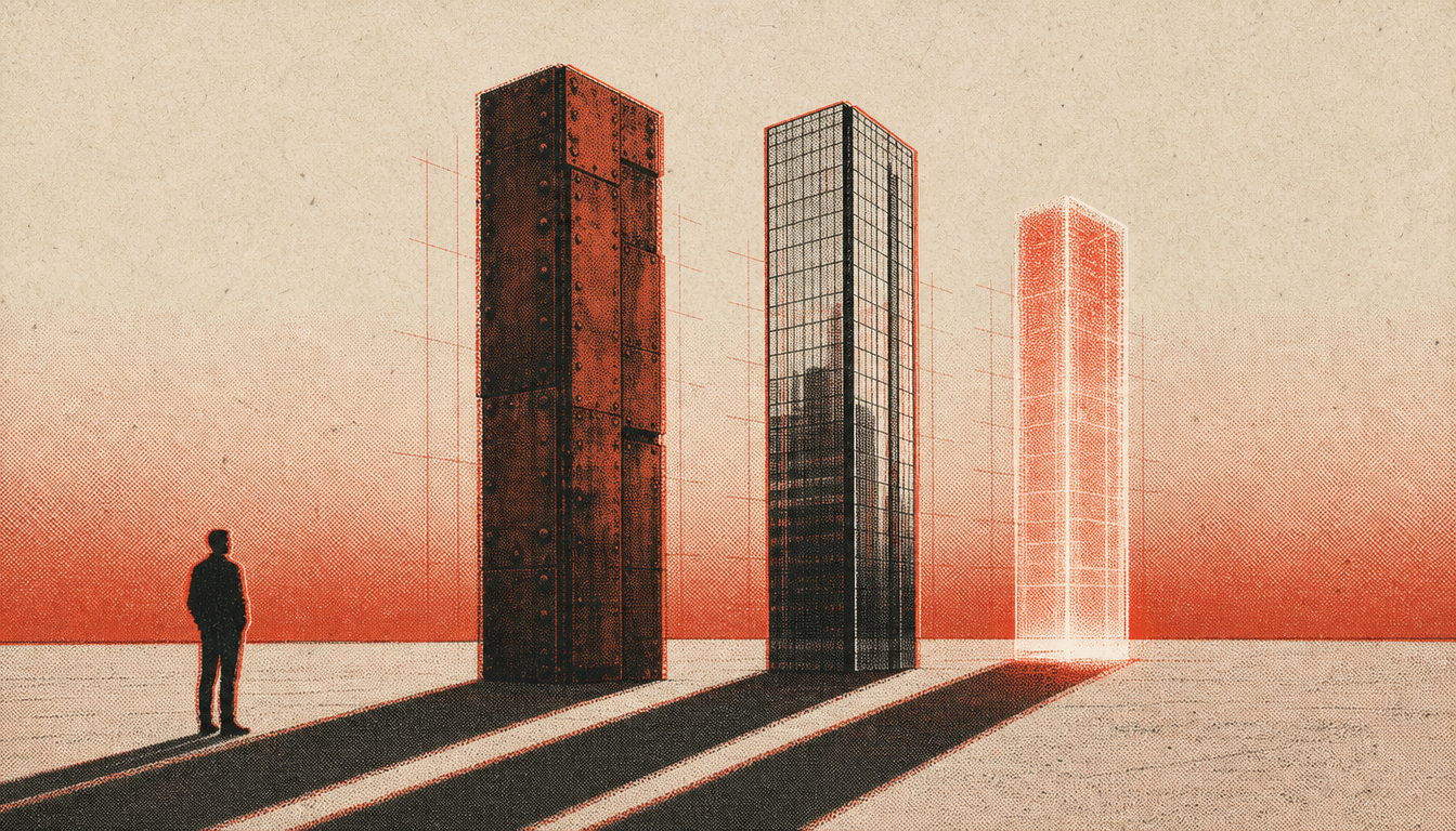 Three monoliths symbolizing the forces that reshaped modern masculinity