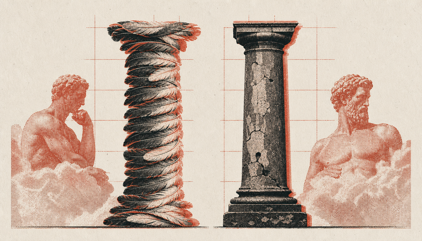 Feather column versus stone pillar comparing stoicism vs motivational self help