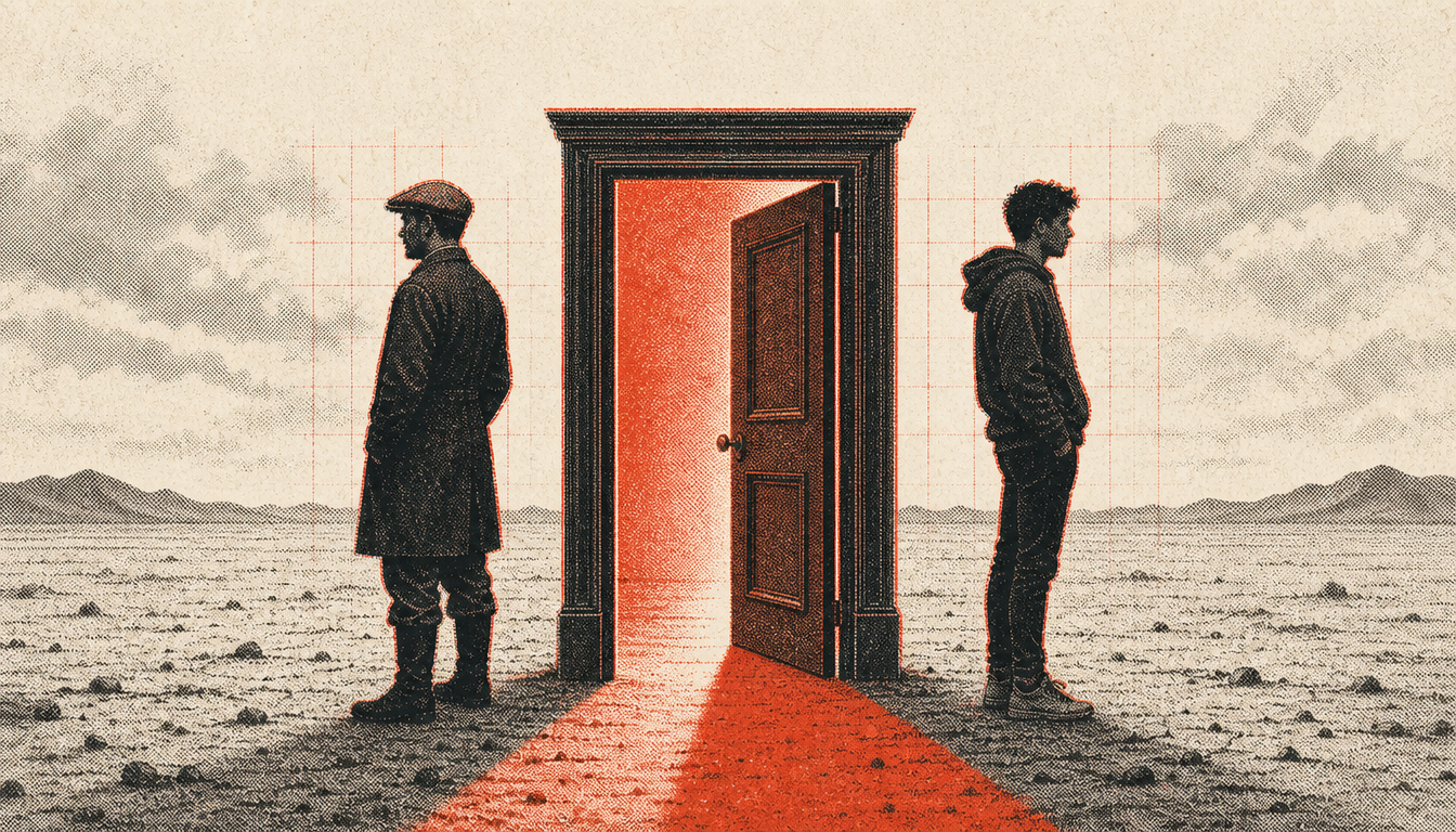 A threshold doorway symbolizing the transition point of modern masculinity