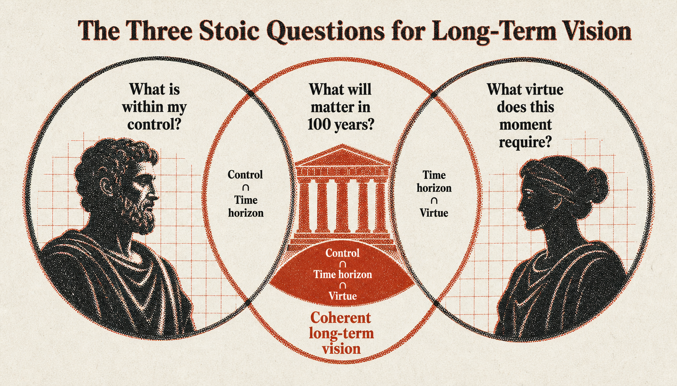Venn diagram of Stoic questions intersecting to form a personal legacy vision
