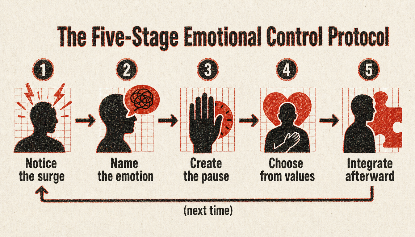 Five-stage process diagram for emotional control for men