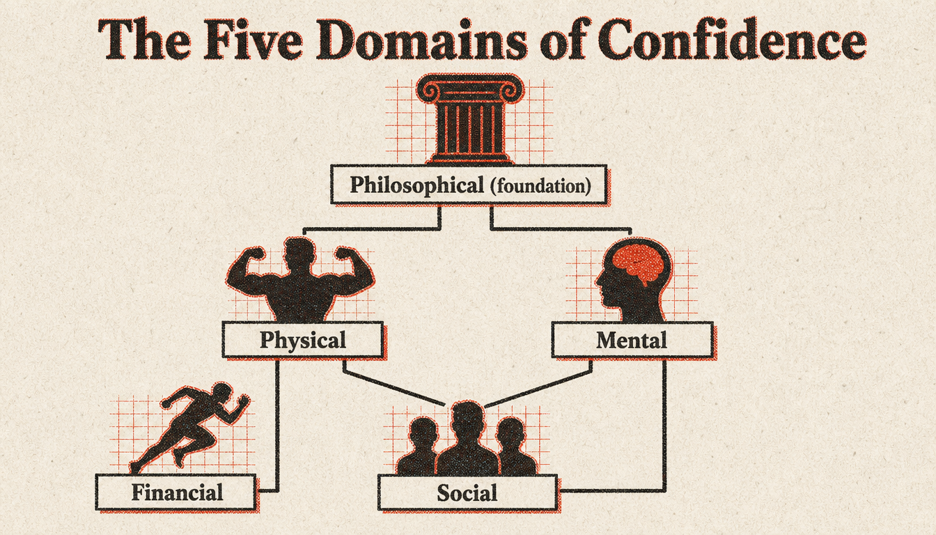 Hierarchy diagram of the five domains of how to build real confidence as a man