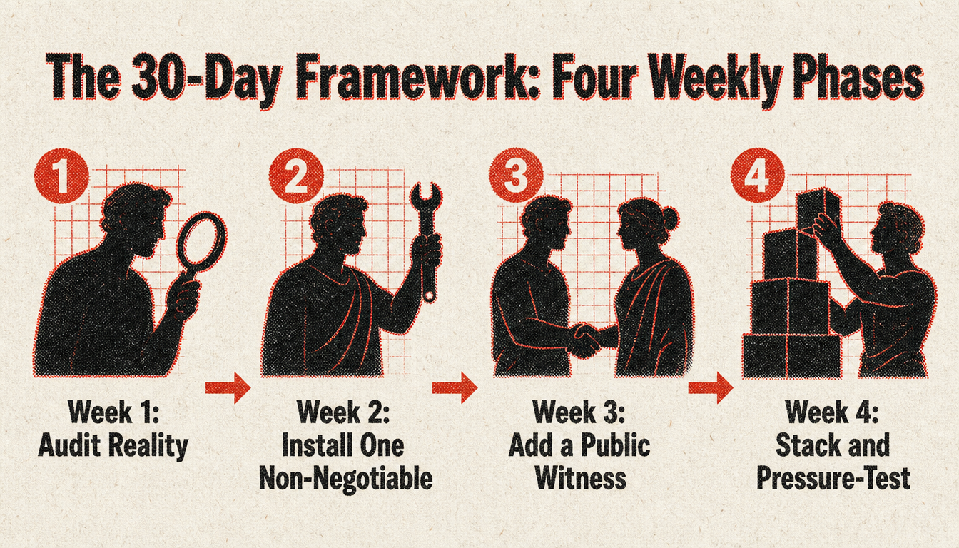 Process diagram of the four-week from knowing to doing framework
