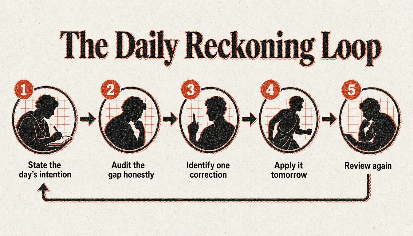Process diagram of the daily reckoning loop, a core habit of disciplined men