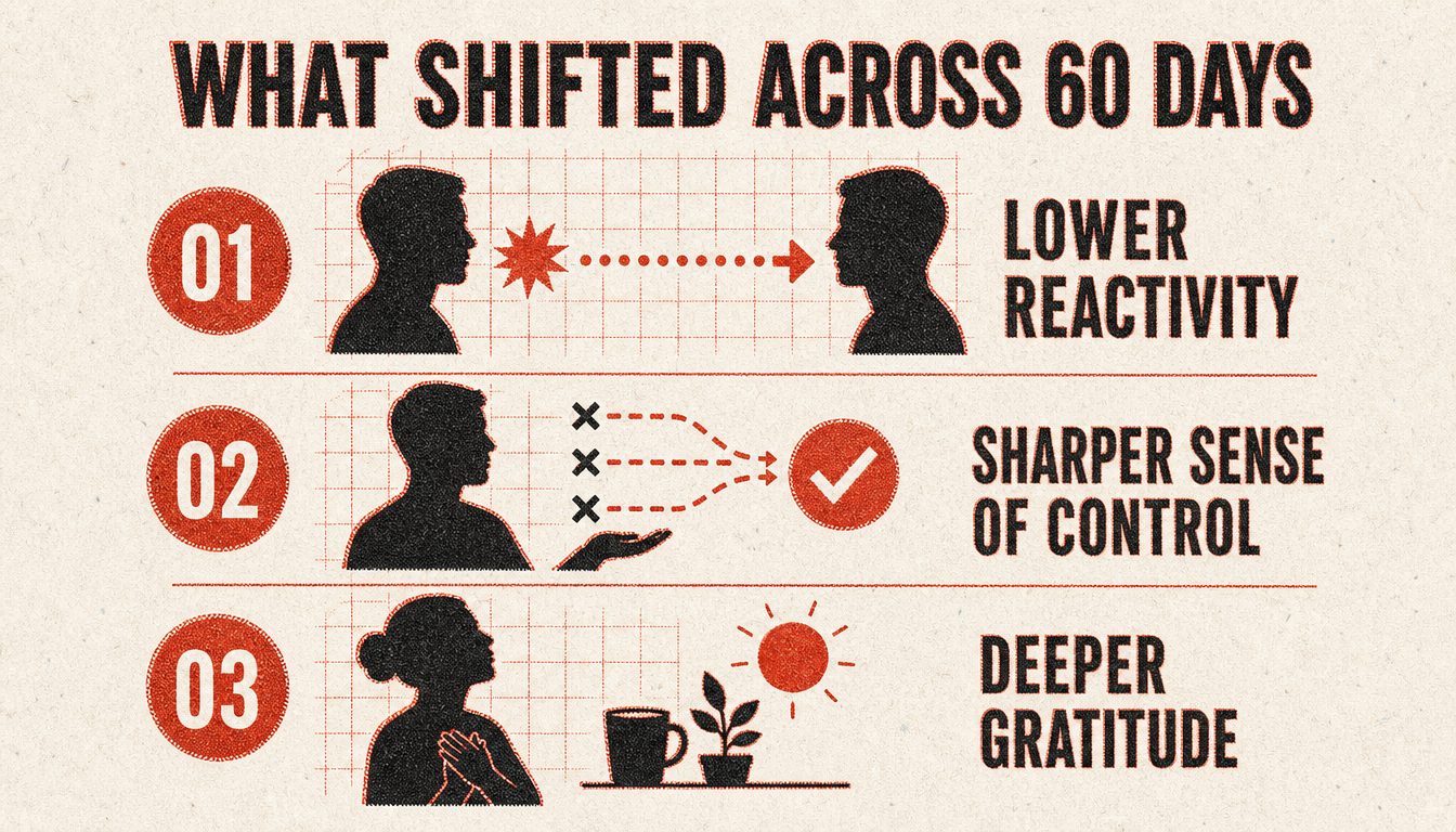 Infographic of the changes produced by a 60-day premeditatio malorum practice
