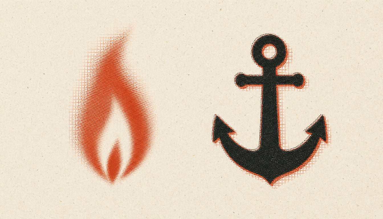 Flame and anchor symbols illustrating purpose vs passion