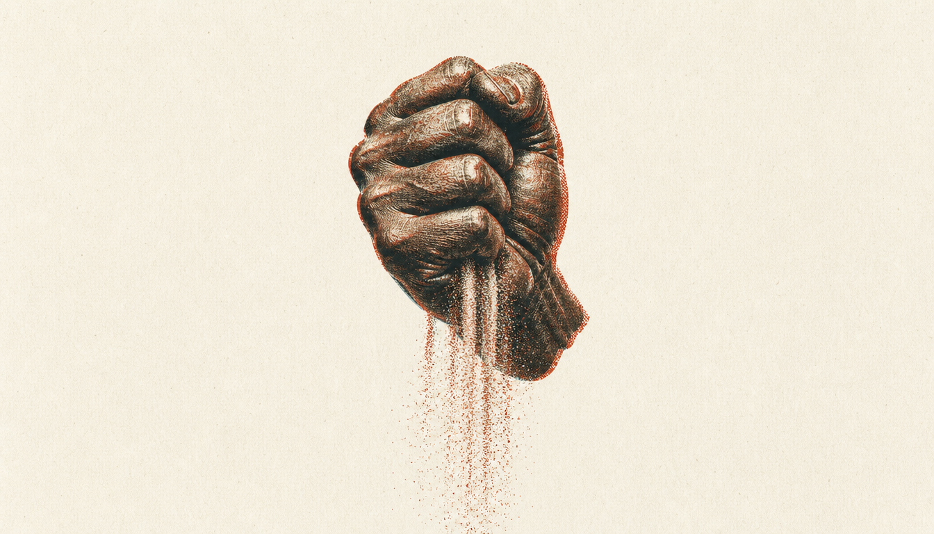 Bronze fist releasing sand symbolizing the dichotomy of control between effort and outcome