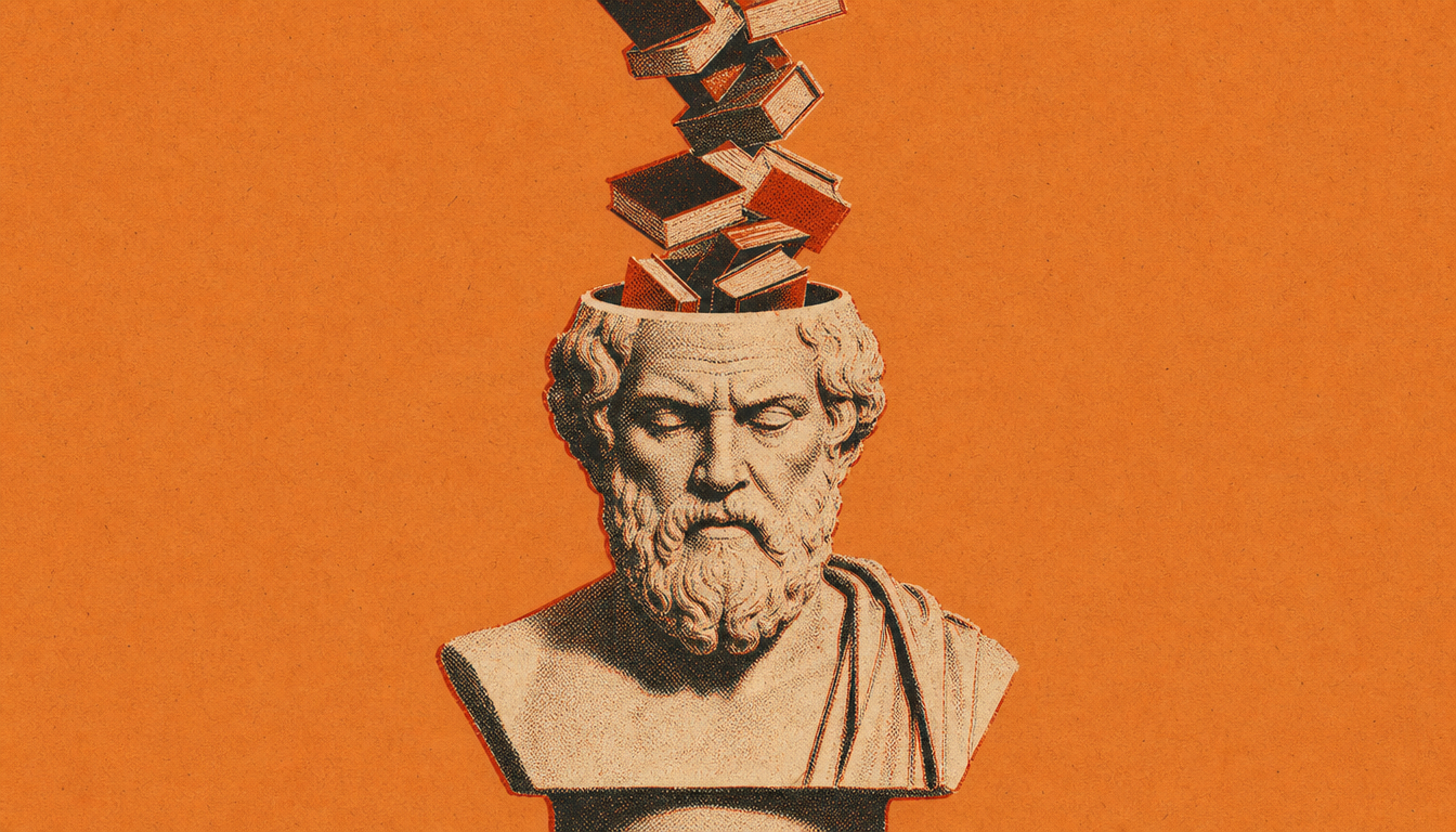 Marble bust absorbing books illustrating the anatomy of the knowledge action gap