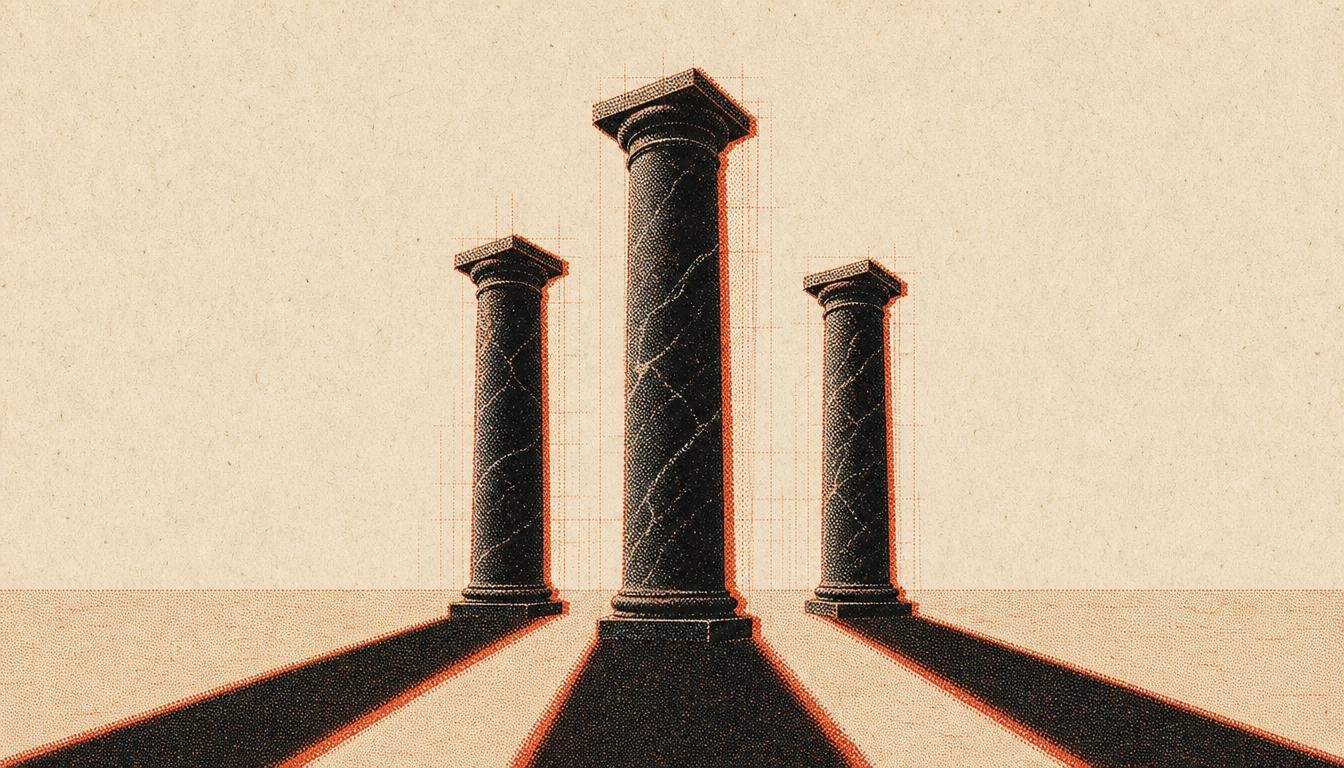 Three marble columns representing the foundational daily stoic practices