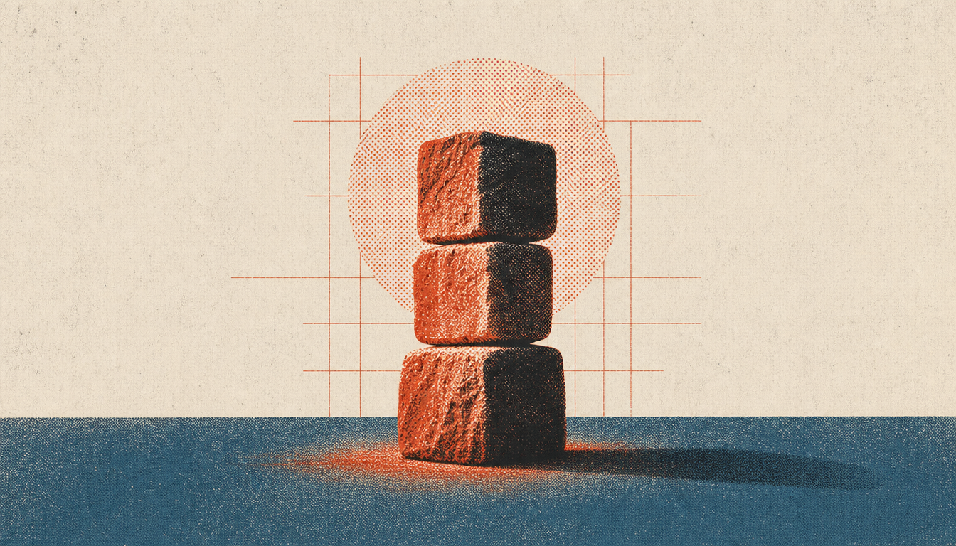 Three foundational stone blocks symbolizing core stoic frameworks for men