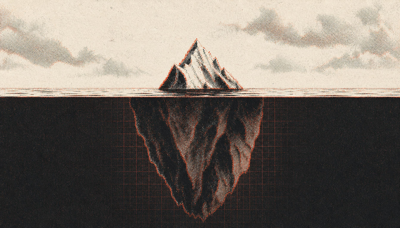 Iceberg revealing hidden mass, symbolizing substantive masculinity beneath the performance