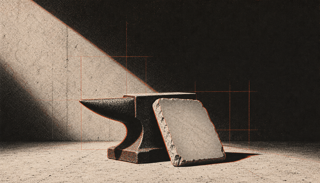 Anvil and blank stone tablet symbolizing masculine standards within the dichotomy of control