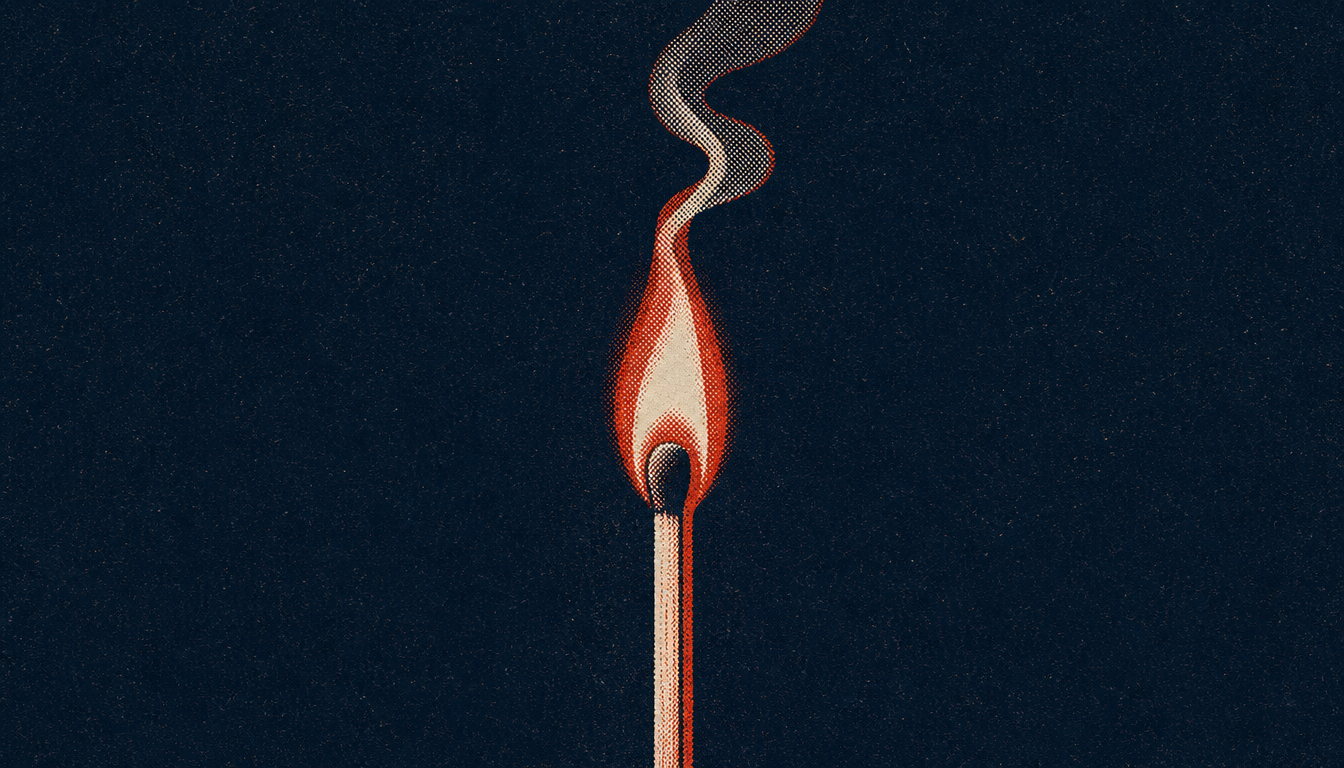 What is memento mori shown as a single burning match on a dark background