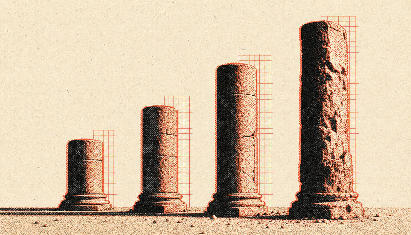 Four ascending stone columns illustrating the weekly phases of from knowing to doing