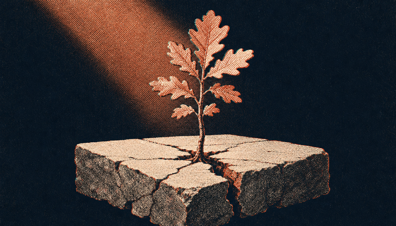 Oak sapling rooted in stone showing completion markers for how to build a legacy