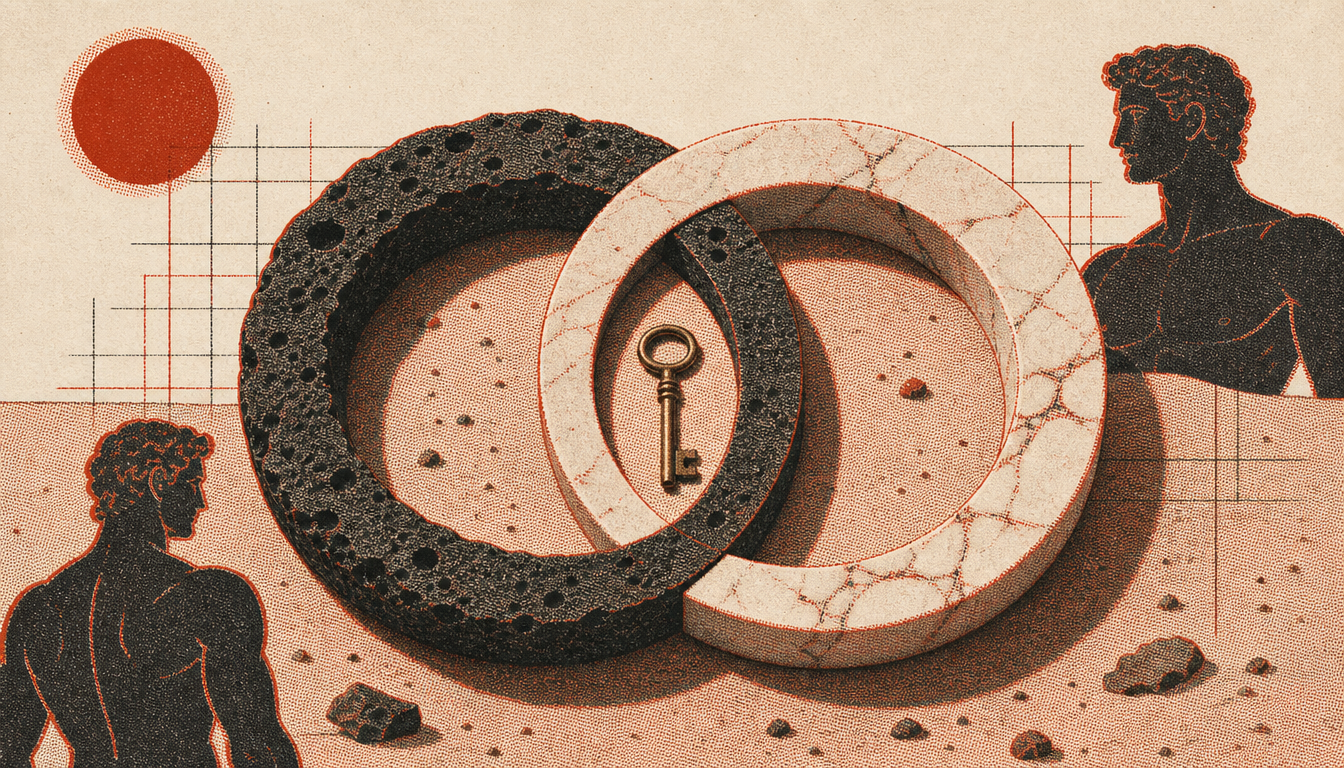 Two intersecting stone rings showing common ground between stoic journaling and gratitude
