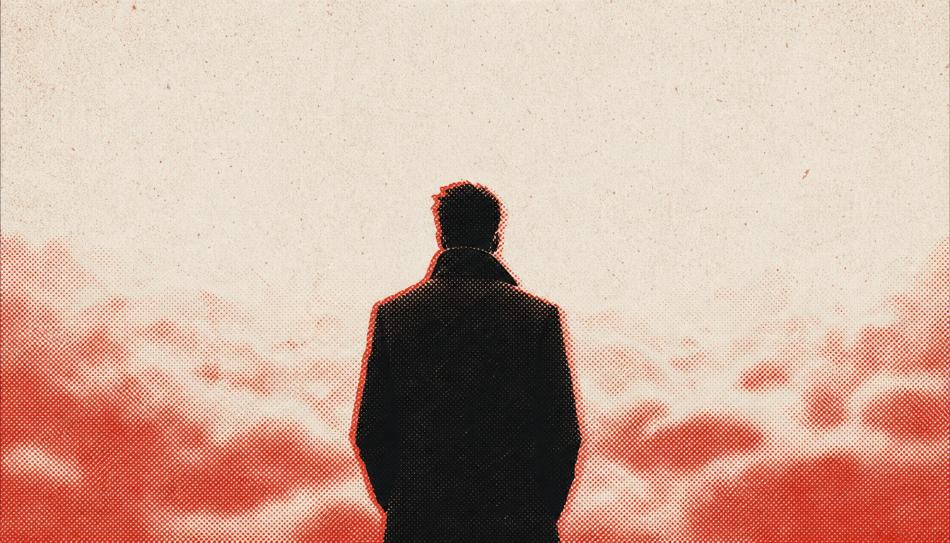 What is memento mori expressed through a still man facing an empty horizon