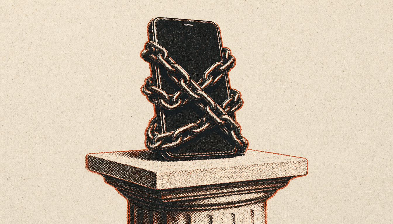 Chained phone representing modern traps that break the masculine morning routine