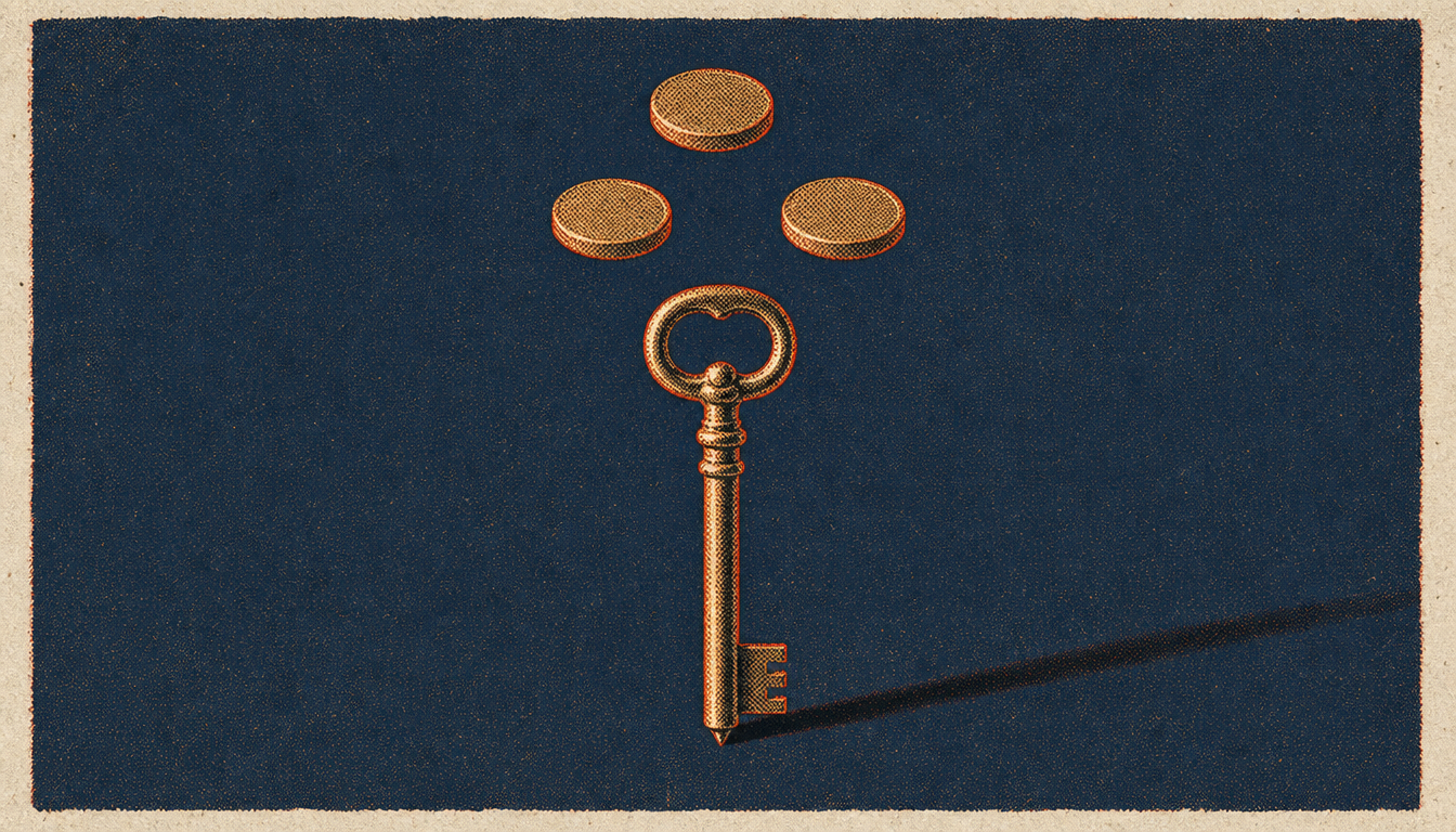 Brass key and coins symbolizing financial sovereignty in how to build real confidence as a man