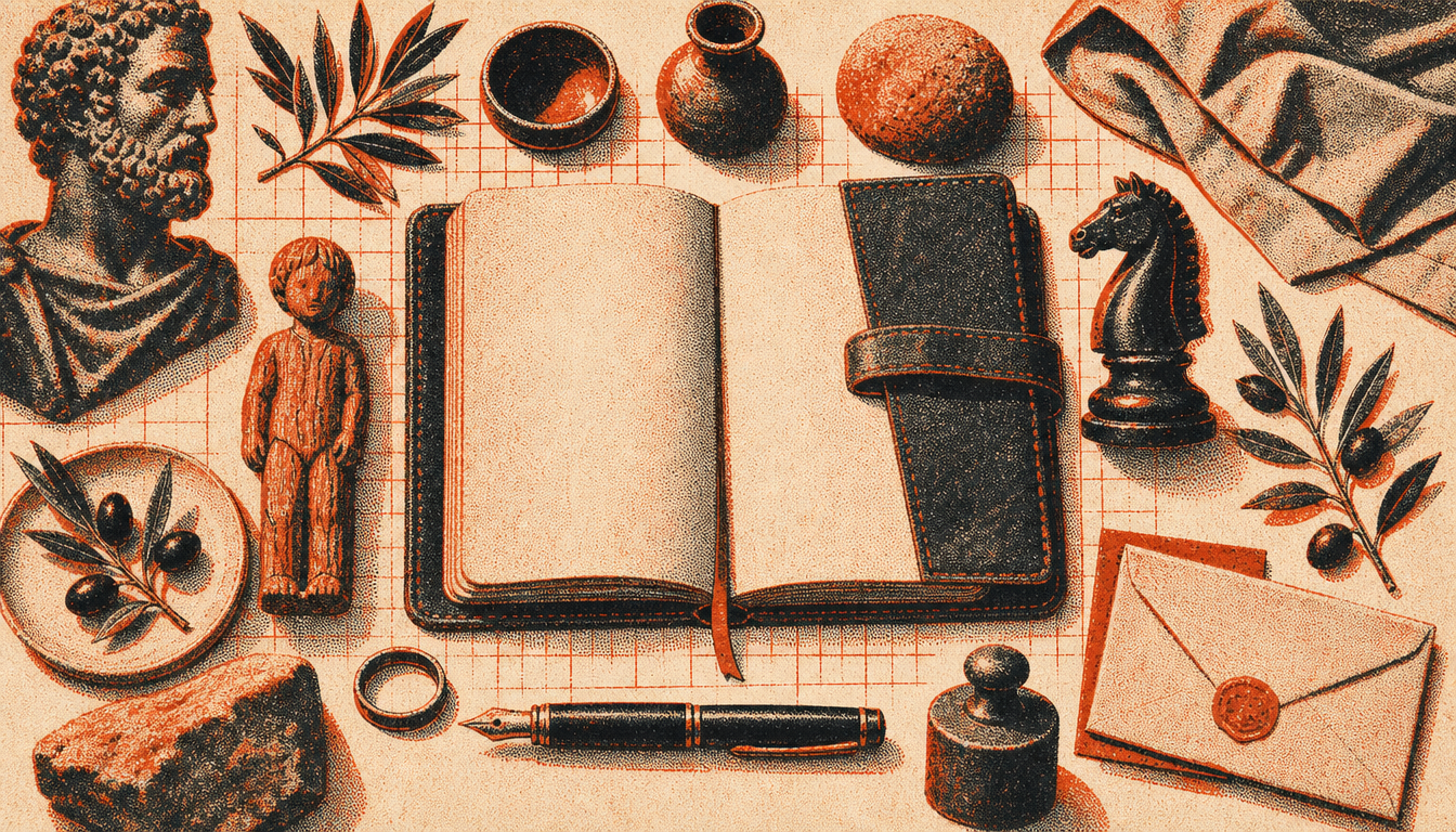 Flat-lay of notebook and life-role objects representing building a personal legacy