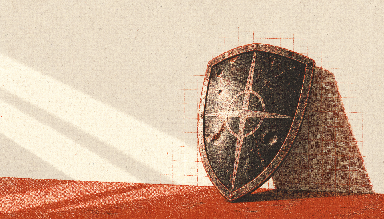 Weathered shield representing measured responses in self help for men