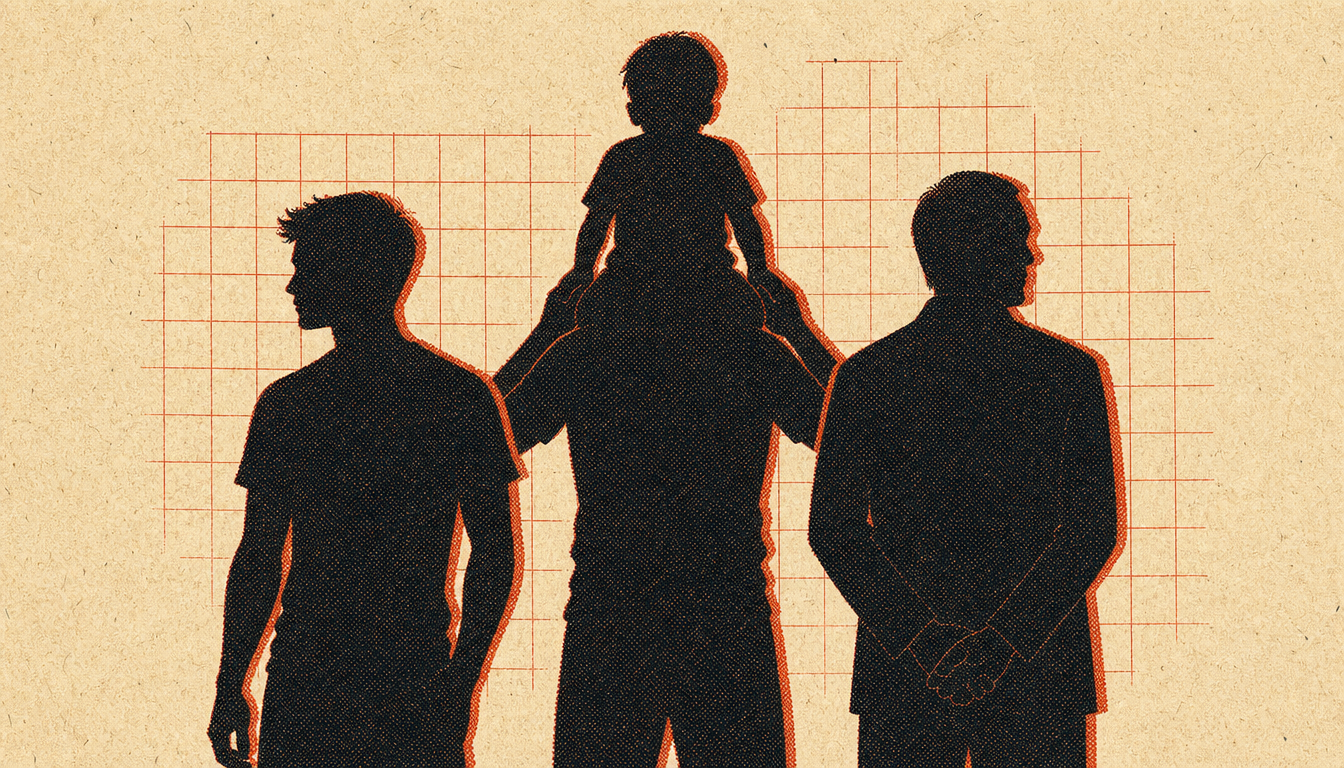 Silhouettes of men adapting the masculine morning routine across life stages
