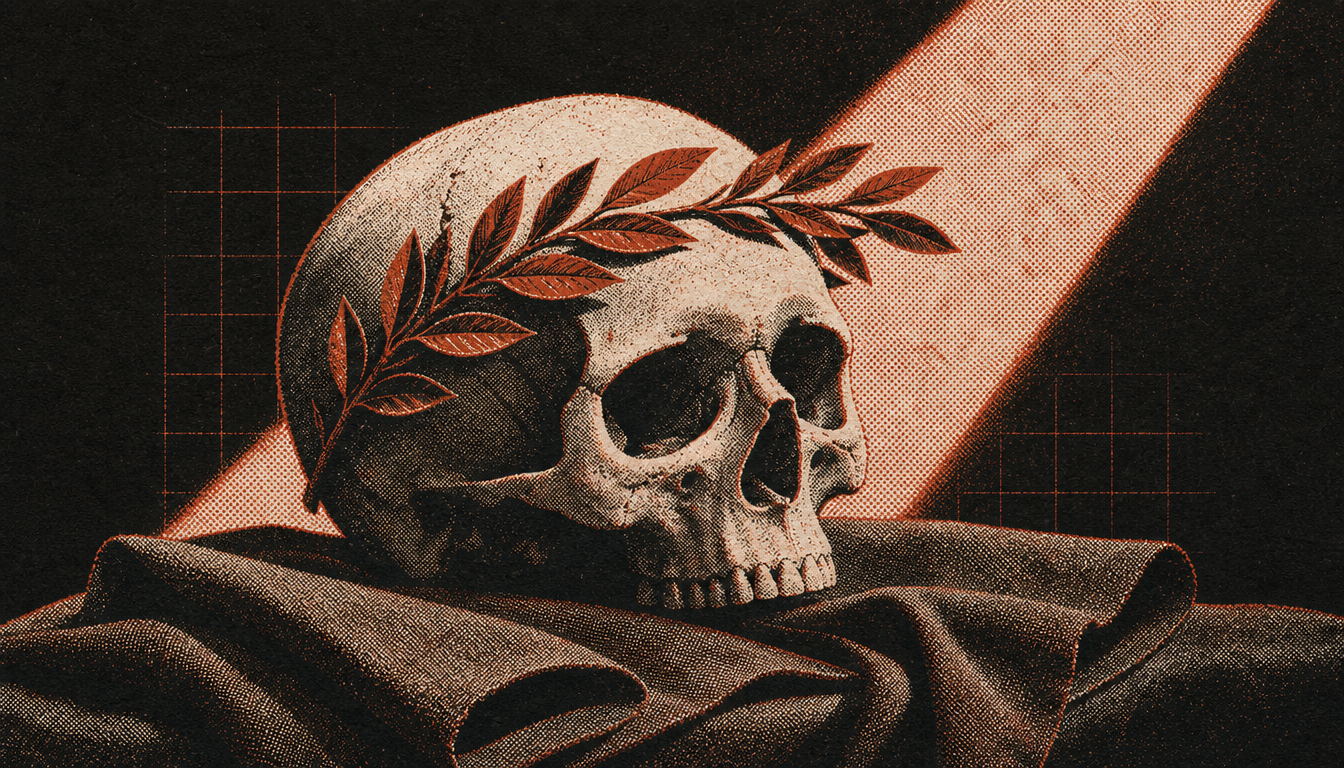Stone skull with laurel representing philosophical grounding in how to build real confidence as a man