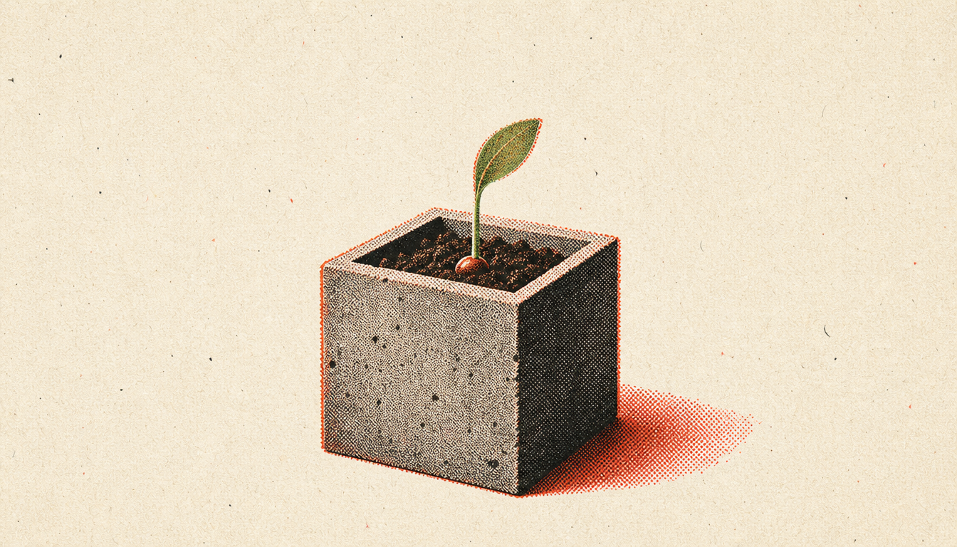 Single sprout in concrete showing how to begin stoic habits results