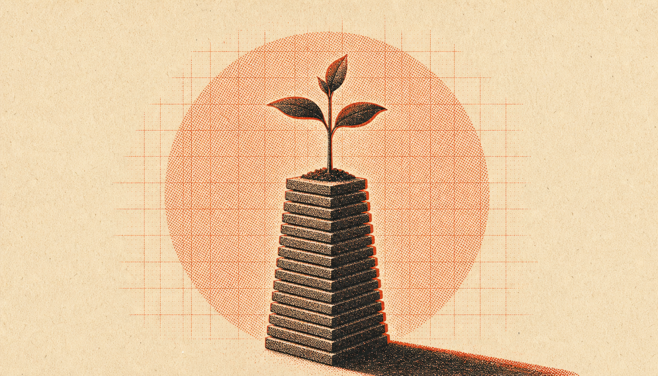 Seedling growing from stacked days symbolizing compounding habits of disciplined men