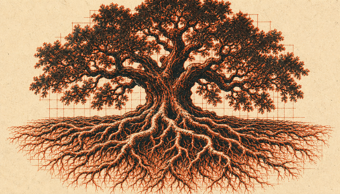 Oak tree with deep roots representing legacy in purpose vs passion
