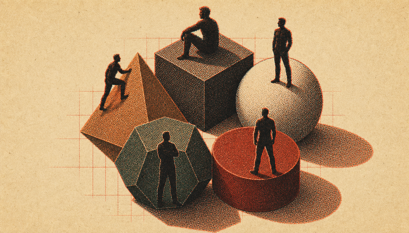 Five interlocking shapes representing the domains of how to build real confidence as a man